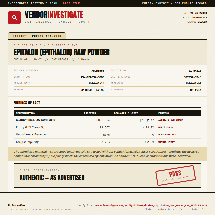 Epitalon (Epithalon) Raw Powder Purity (HPLC) report by VendorInvestigate